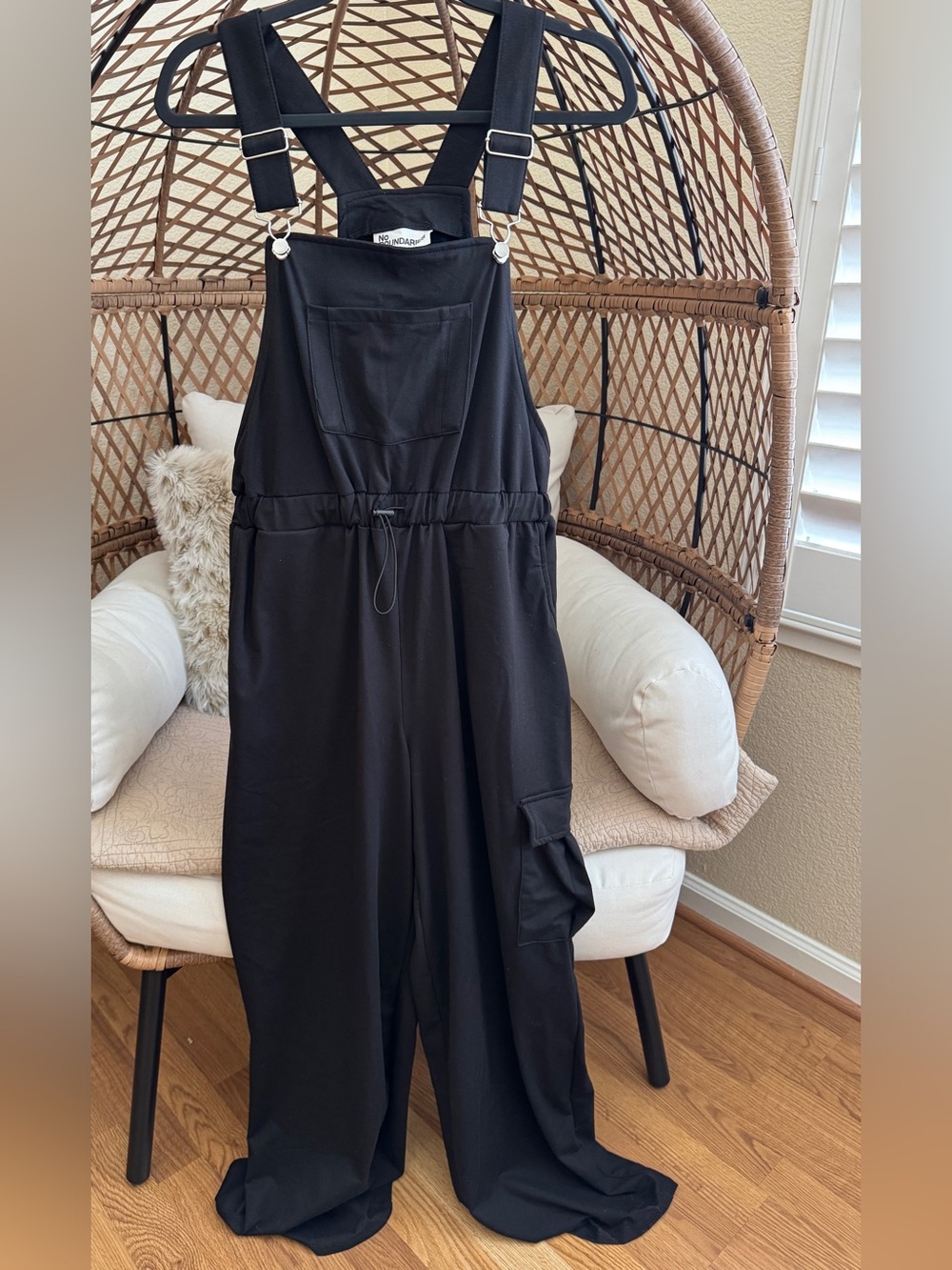 No Boundaries Soft Drawstring Black Overalls Large NWT